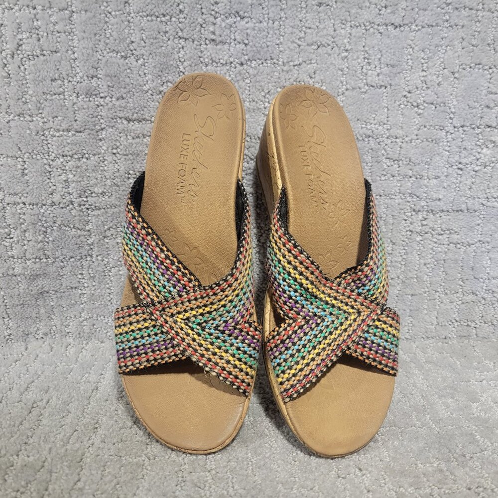 Skechers Beverlee Women's Size US 8 Rainbow Wedge Cross Strap Sandals - Picture 3 of 10